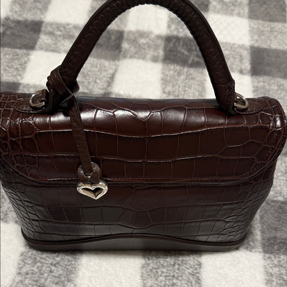 Brighton Dark Brown Croc-Embossed Top Handle Crossbody with Gold Accent - Picture 5 of 6